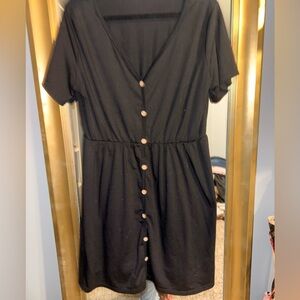 SHEIN Black Short Sleeve Button-Front Mini Dress